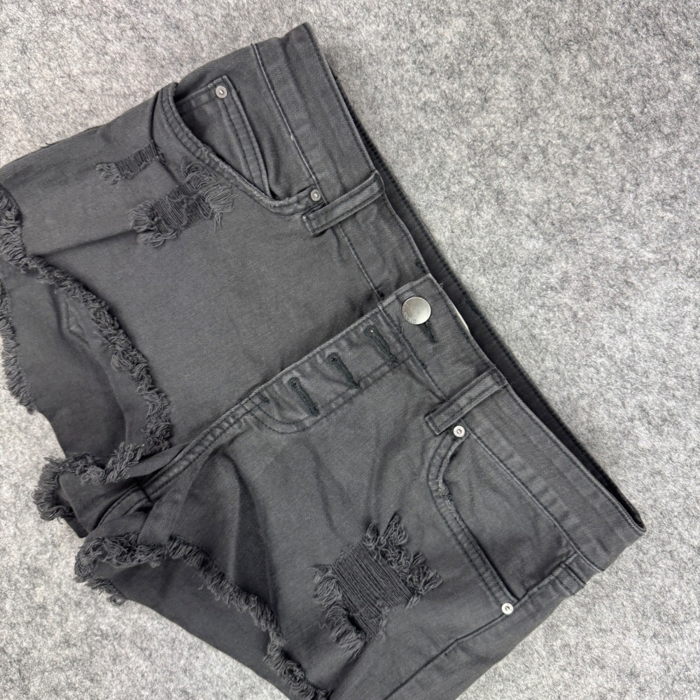 Billabong Womens Black Distressed Denim Cutoff Shorts Button Fly Size 27